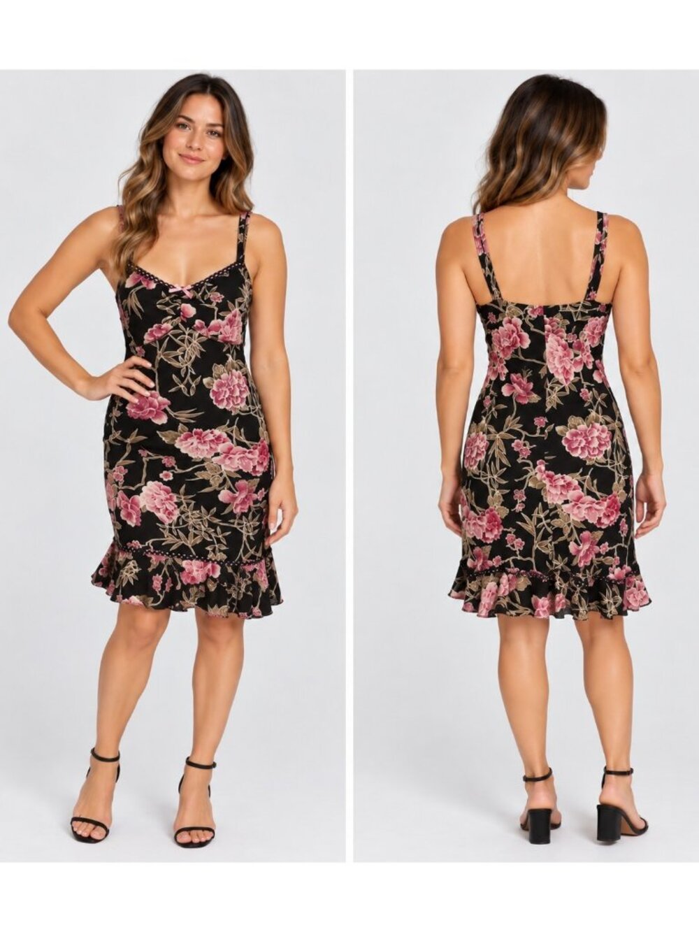 Vintage Teeze Me Dress Floral Cottagecore Sz 11 Medium Pink Black Whimsy